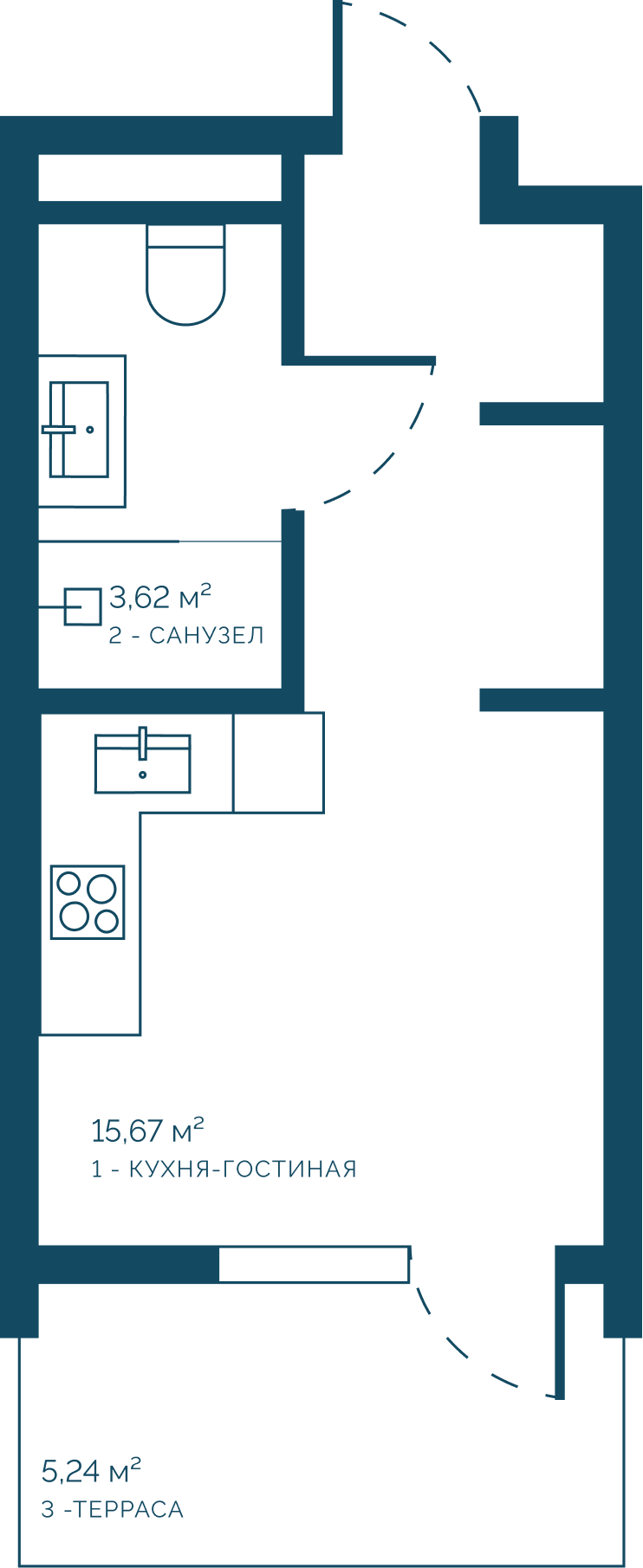 Планировка: Компактный номер · 24,53 м²