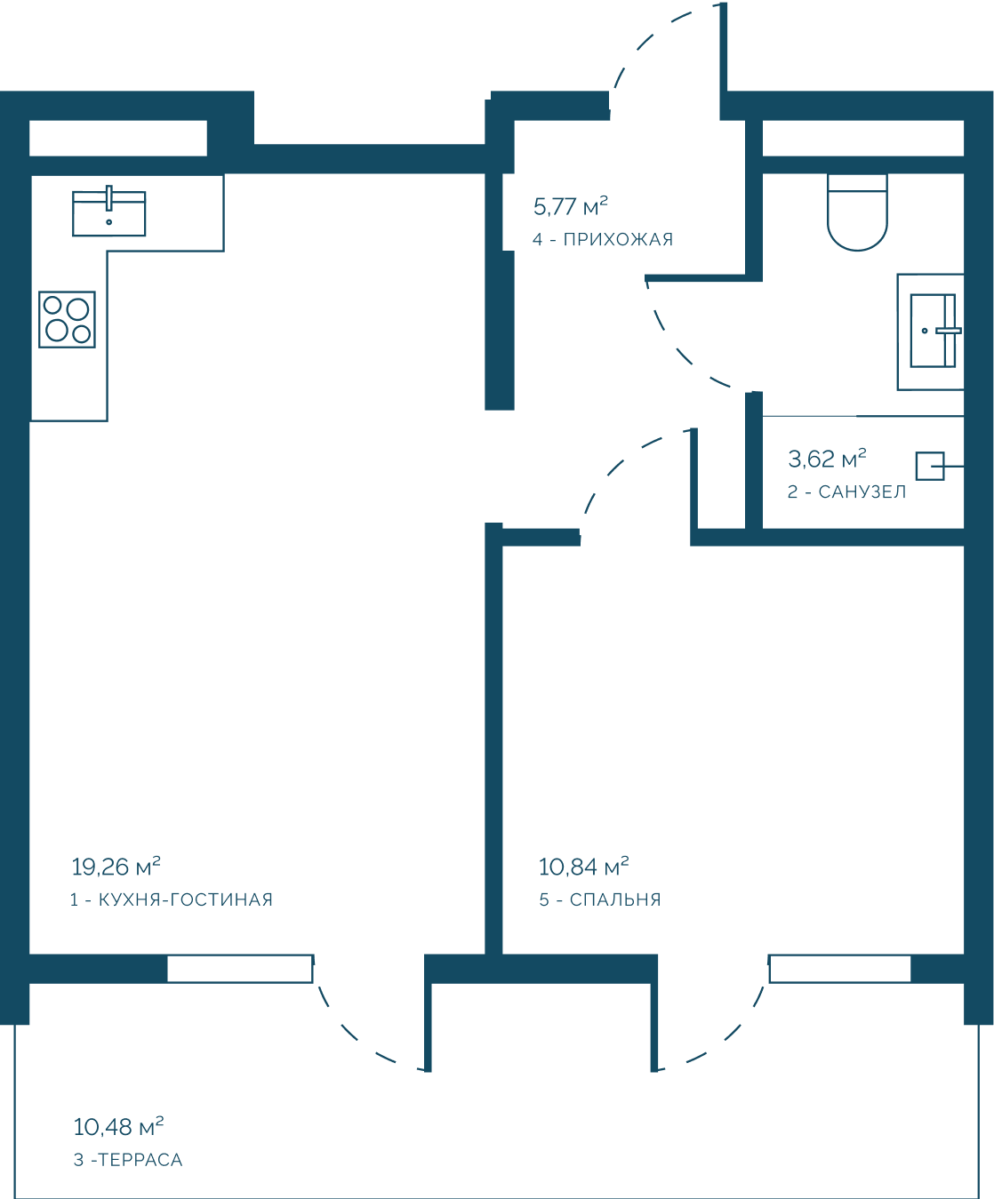 Планировка: Отдельная спальня · 49,97 м²